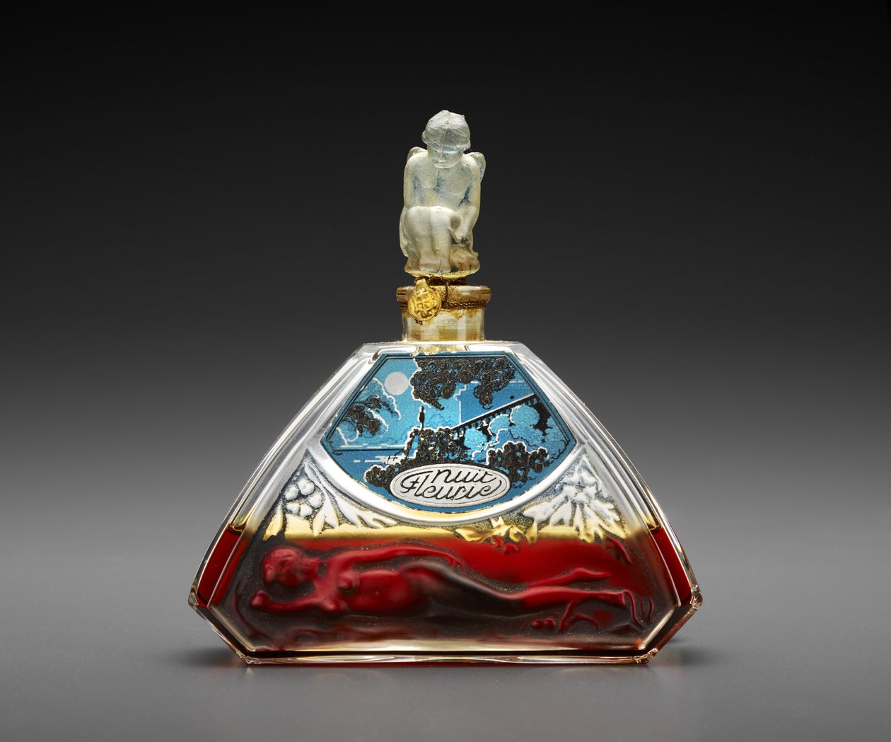 Nuit Fleurie, láhev navržena cca 1920, vyrobena cca 1930 (sklo, vosk a nitě) od Julien Viard