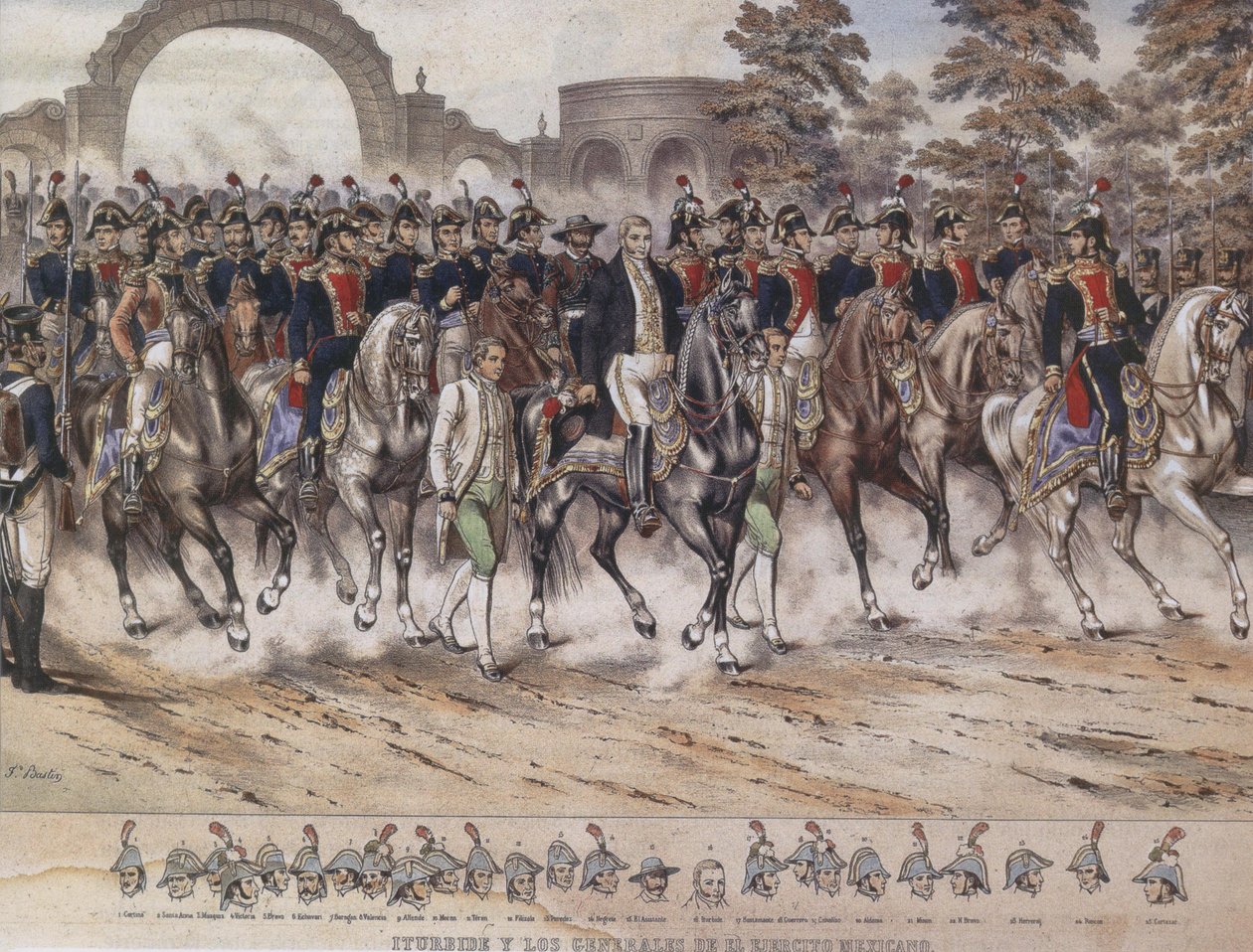 Generálové Trigarante Vstup Trigarante Army, Iturbide a generálové mexické armády. od Julio Michauld and Thomas Ferdinand Bastin