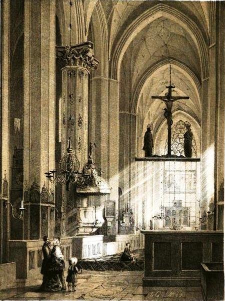 Pohled na vnitřní Marienkirche v Gdaňsku od Julius Greth
