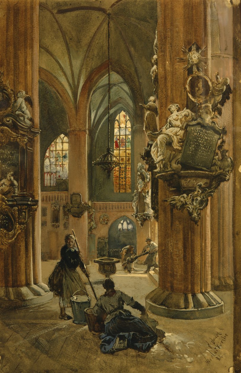 Interiér kostela svatého Mikuláše, Berlín, 1886 (wc na papíře) od Julius the Younger Jacob