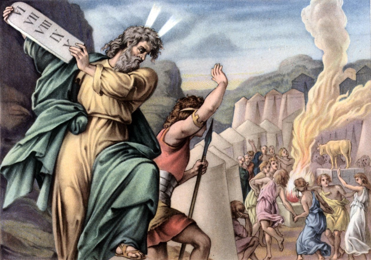 Mojžíš láme stoly Zákona, cca 50. léta (pohlednice) od Julius (after) Schnorr von Carolsfeld