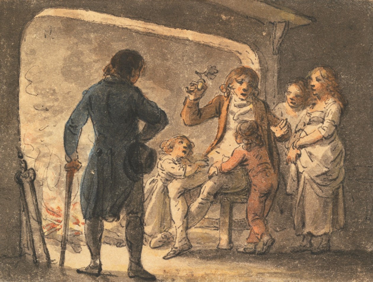 Oheň v krbu, otec vypráví svým dětem příběh od Julius Caesar Ibbetson