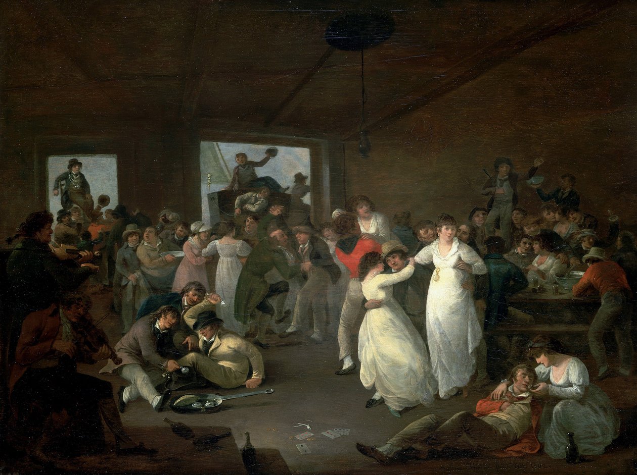 Bombance námořníků, scéna v hostinci v Portsmouthu (Anglie). Olej na dřevě od Julius Caesar Ibbetson