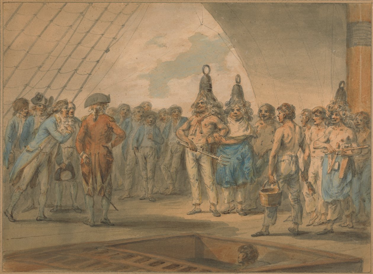 Ceremoniál překročení linie na palubě lodi, "Vestal" od Julius Caesar Ibbetson
