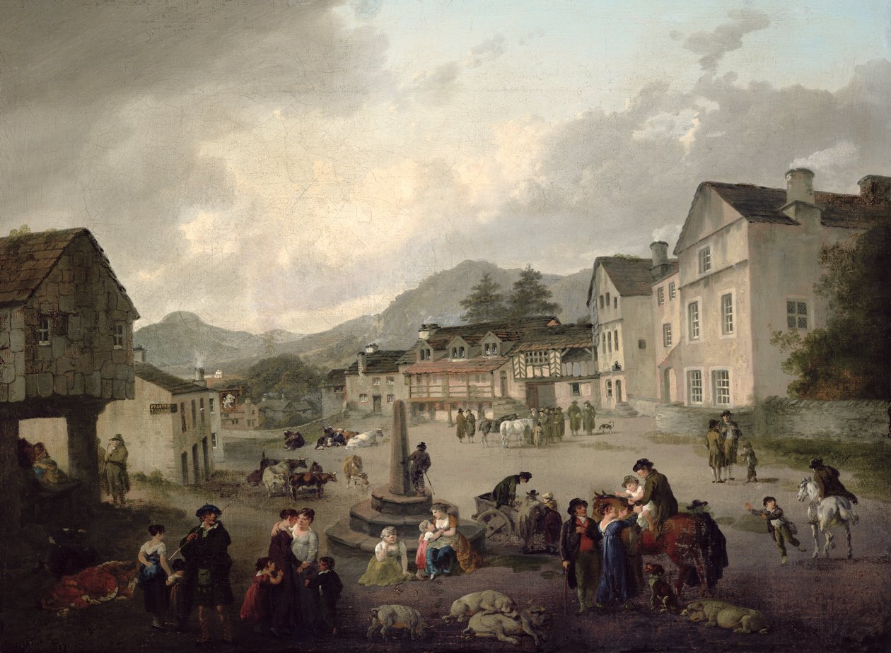 Tržiště v Ambleside od Julius Caesar Ibbetson