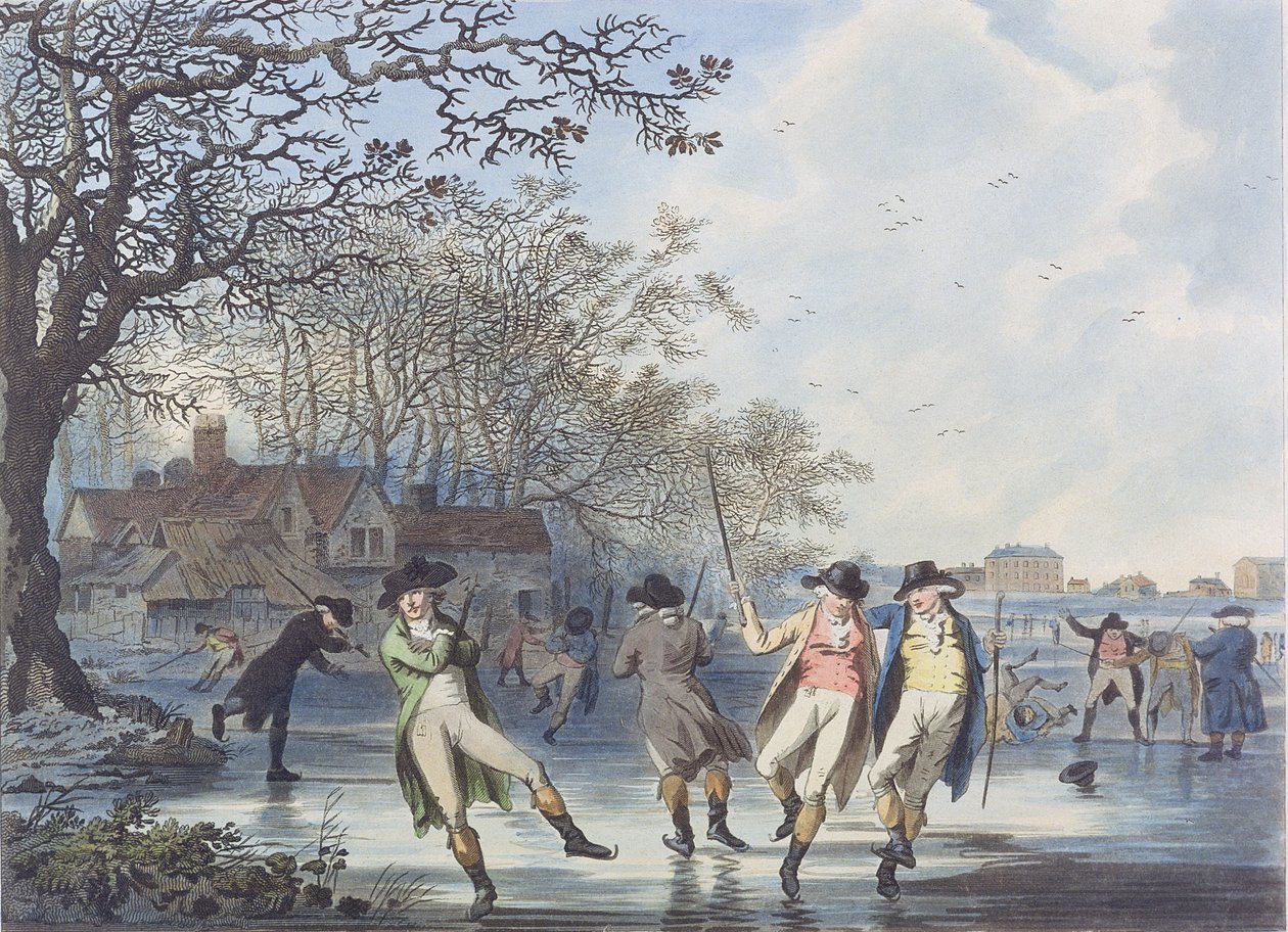 Zimní zábava: Pohled v Hyde Parku z Moated House, 1787 (akvatinta) od Julius Caesar Ibbetson