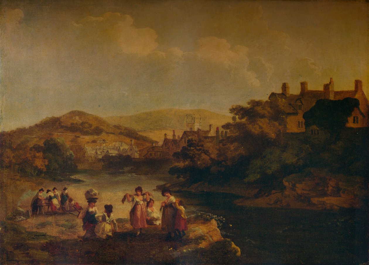 Ženy peroucí prádlo ve velšském proudu, 1790 od Julius Caesar Ibbetson
