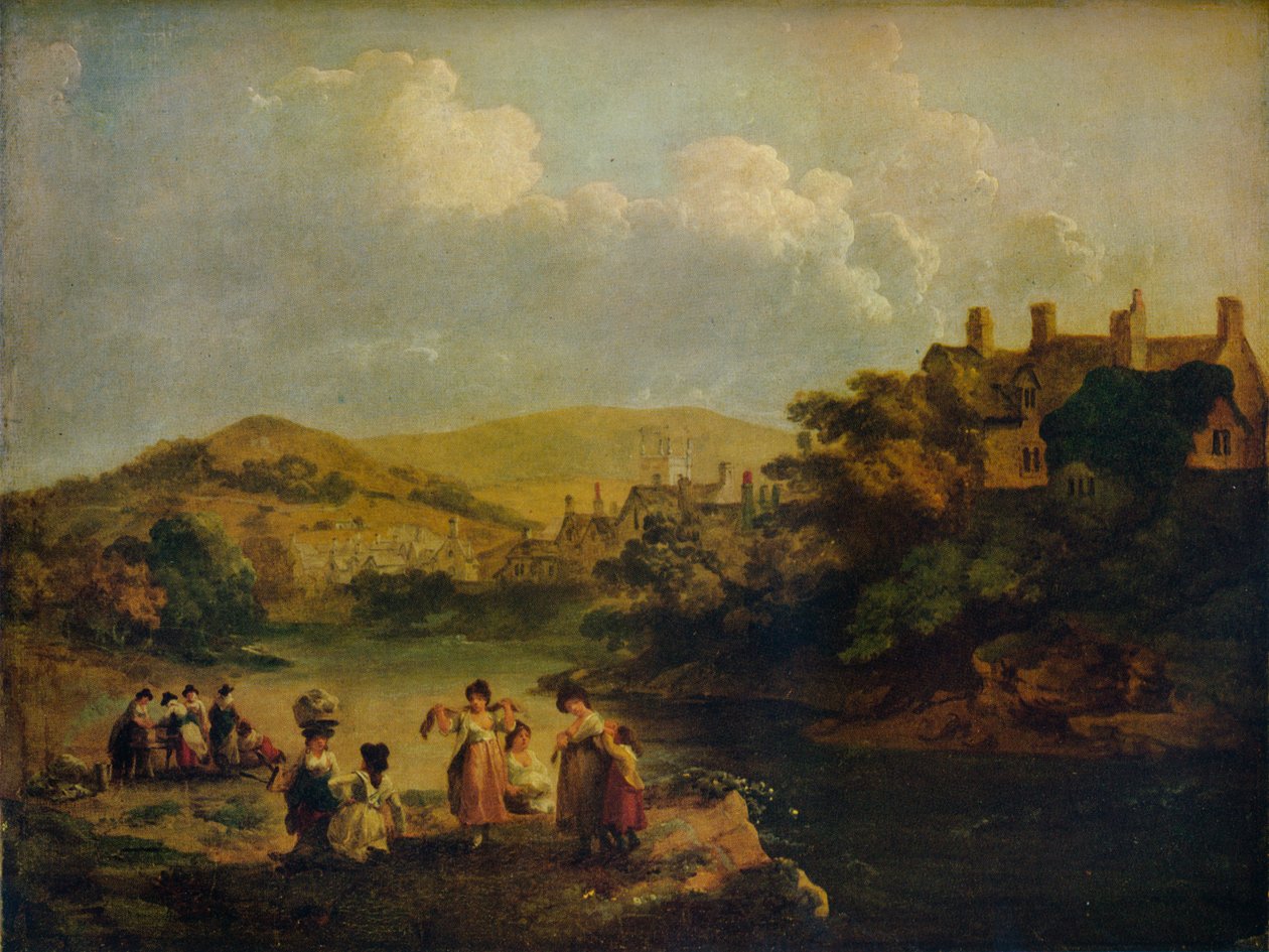 Ženy peroucí prádlo ve velšském proudu, 1790 od Julius Caesar Ibbetson