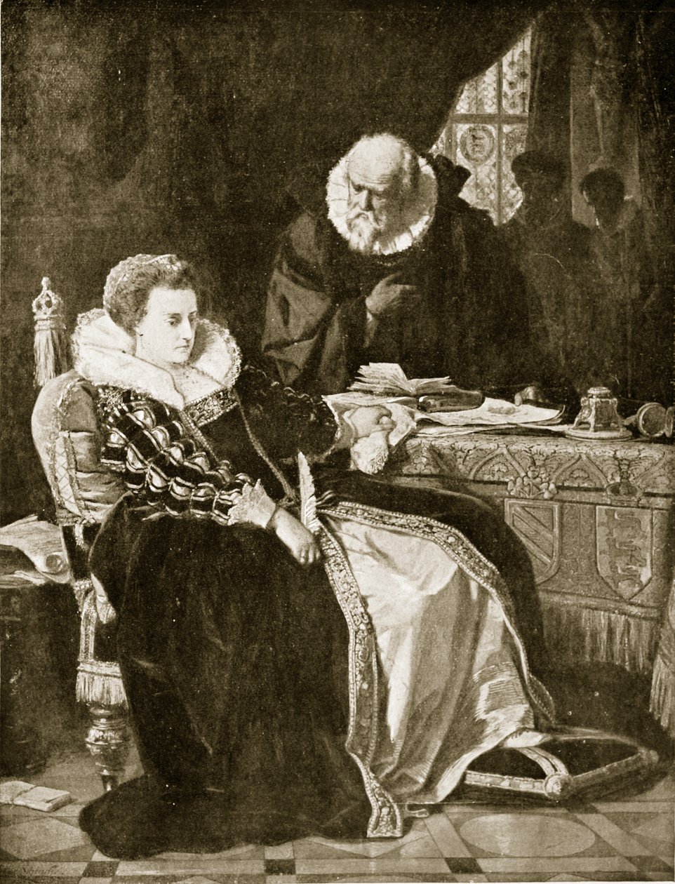 Elizabeth podepisuje Mariin rozsudek smrti, ilustrace z 
