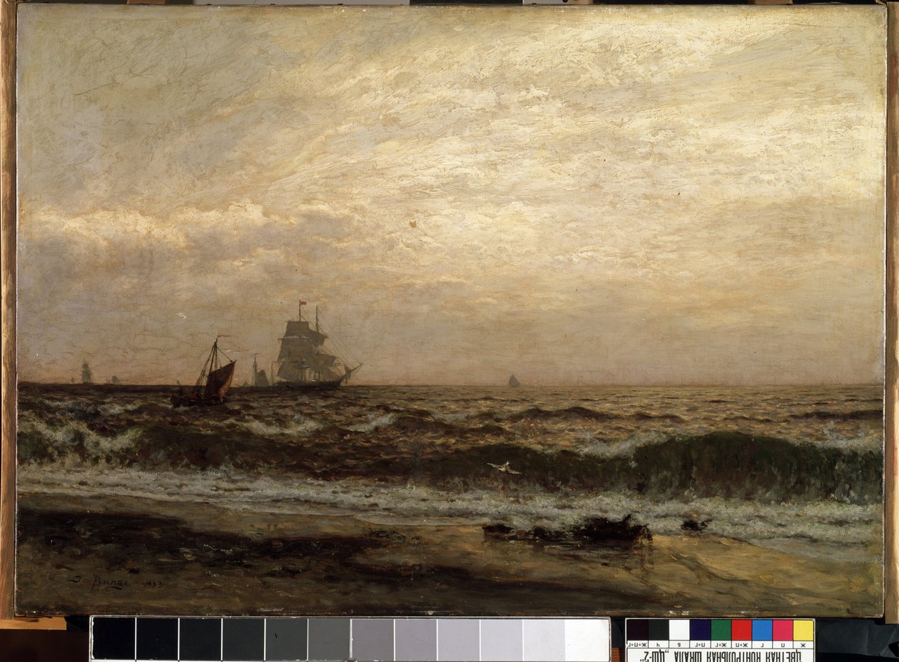 Lodě na moři (Lodě na moři). Obraz Julia Friedricha Rungeho (1843-1922). Olej na plátně, 58,5 x 83,5 cm od Julius Friedrich Runge