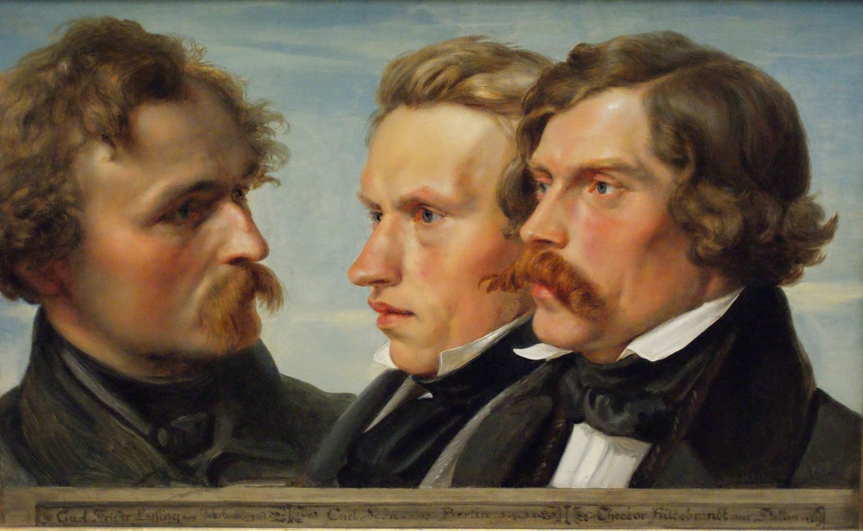 Mladý Düsseldorf. Skupinový portrét malířů Karla Friedricha Lessinga, Carla Ferdinanda Sohna a Theodora Hildebrandta, 1839 od Julius Huebner