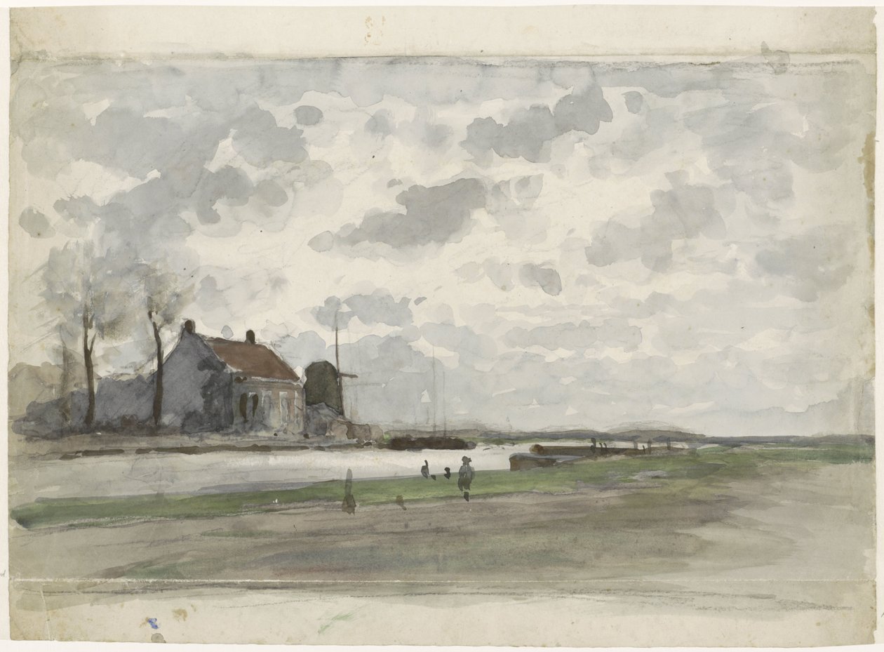 Plujte s mlýnem od Julius Jacobus van de Sande Bakhuyzen