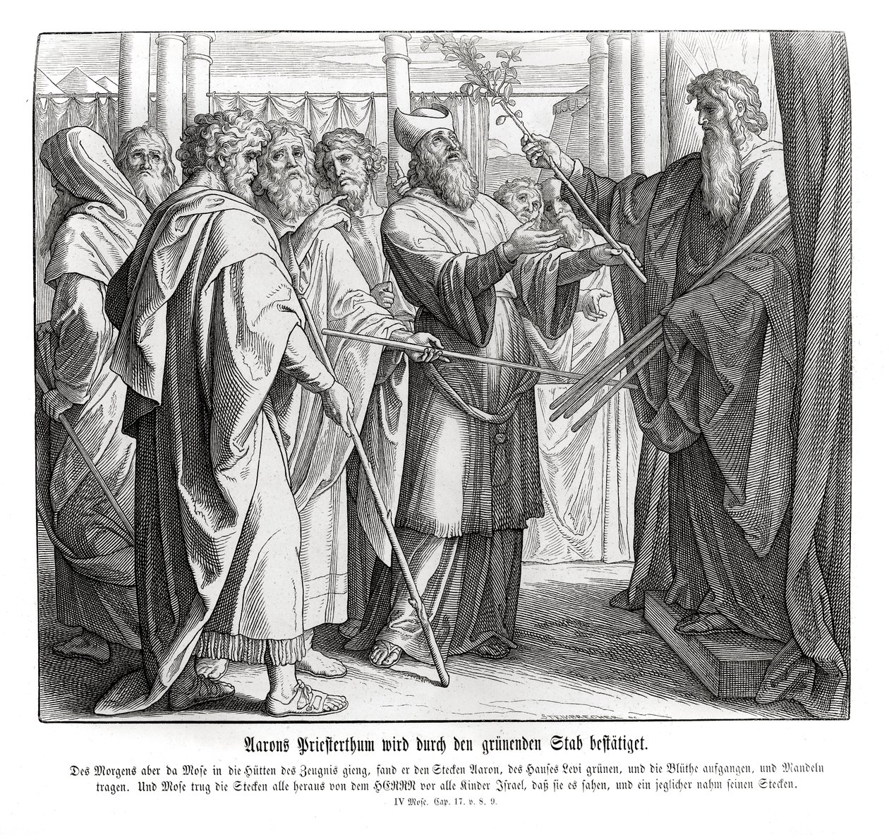 Aaronovo kněžství je potvrzeno, Numbers od Julius Schnorr von Carolsfeld