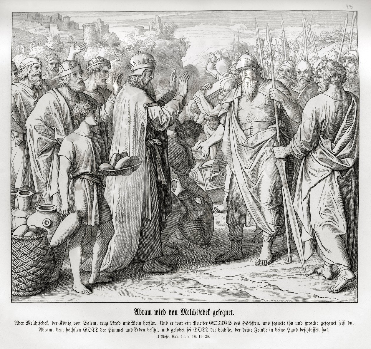 Abraham je požehnán Melchisedechem, Genesis od Julius Schnorr von Carolsfeld