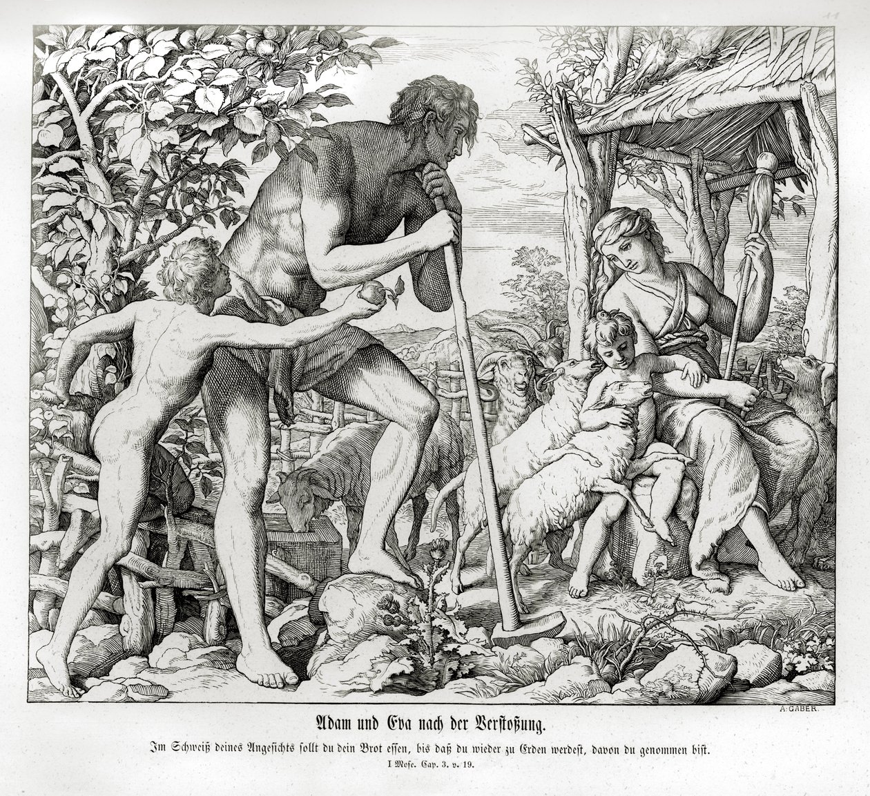 Adam a Eva po jejich vyhnanství z Edenu, Genesis od Julius Schnorr von Carolsfeld