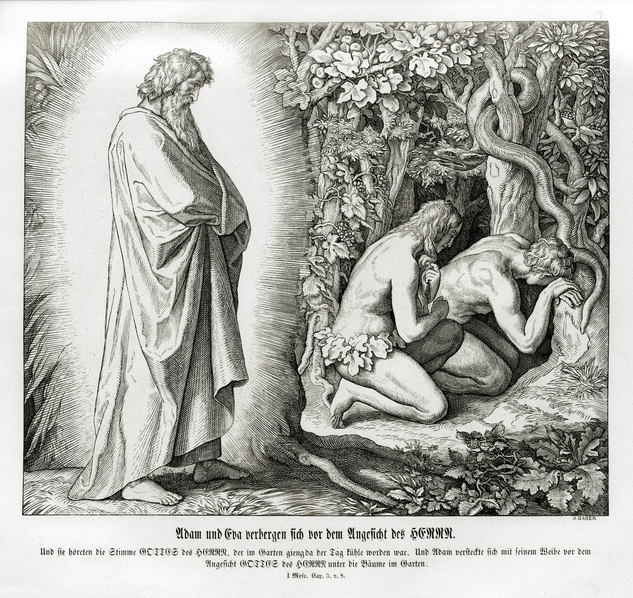 Adam a Eva skrývají svou nahotu, Genesis od Julius Schnorr von Carolsfeld