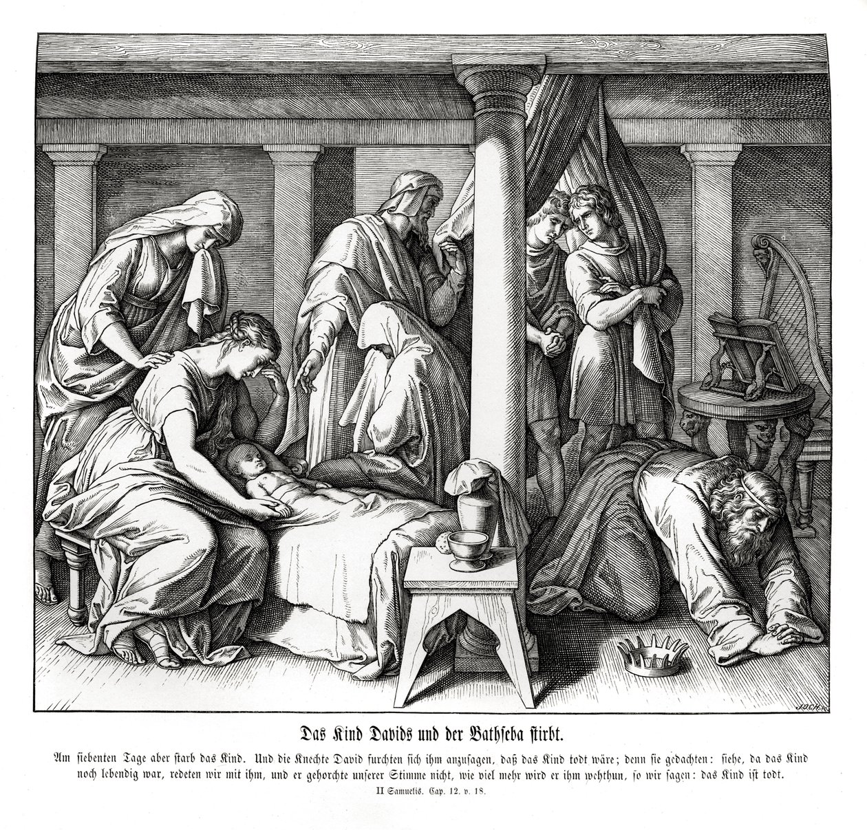 Dítě Davida a Batšeby umírá, 2. Samuelova od Julius Schnorr von Carolsfeld