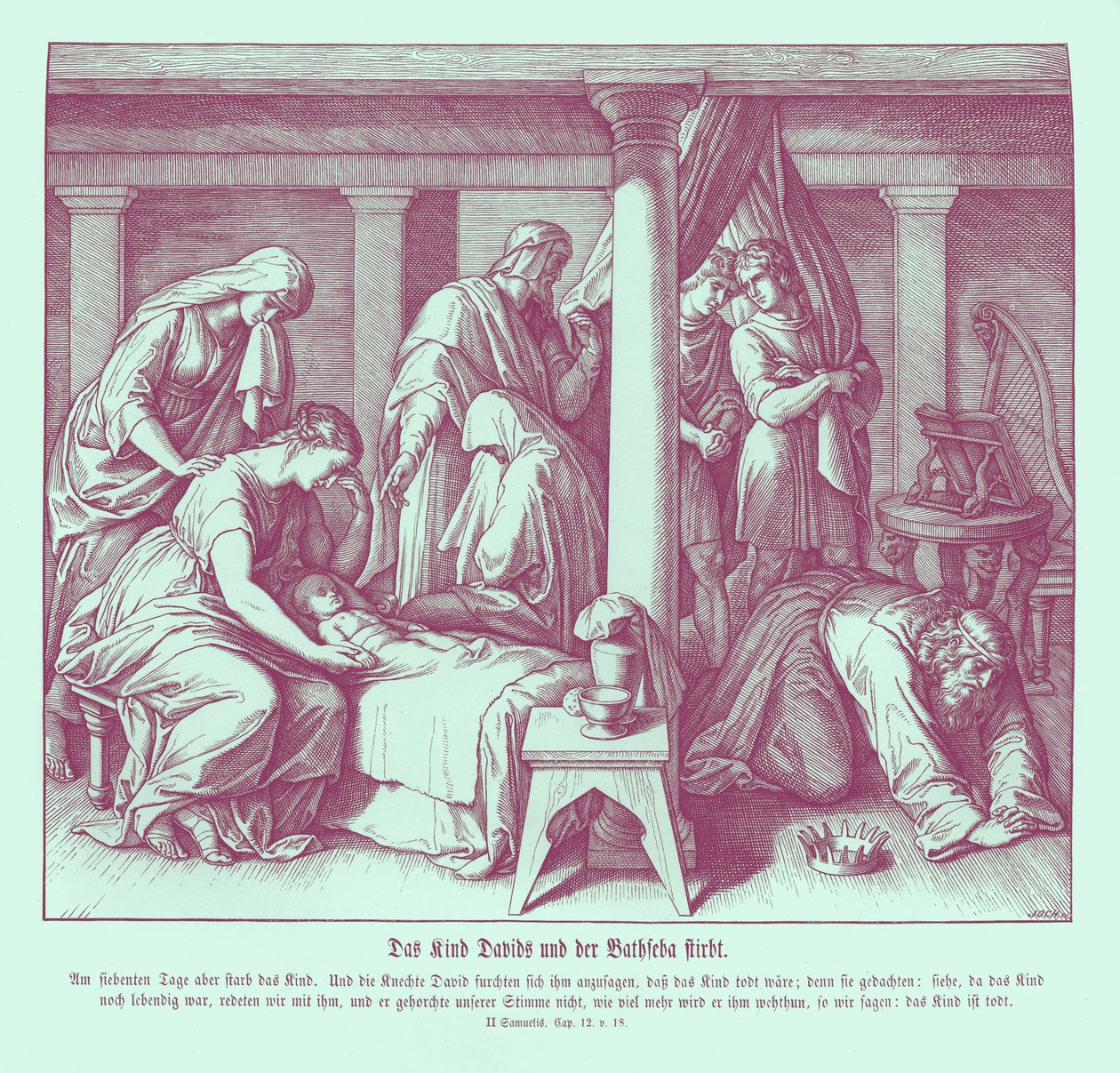 Dítě Davida a Batšeby umírá, 2. Samuelova od Julius Schnorr von Carolsfeld