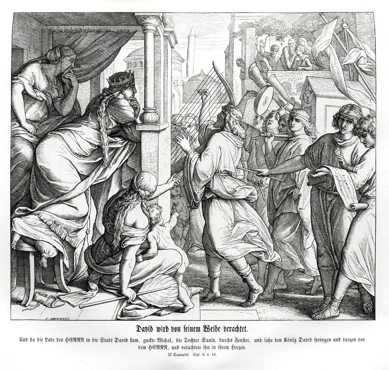 Davidem opovrhuje Michal, 2. Samuelova od Julius Schnorr von Carolsfeld