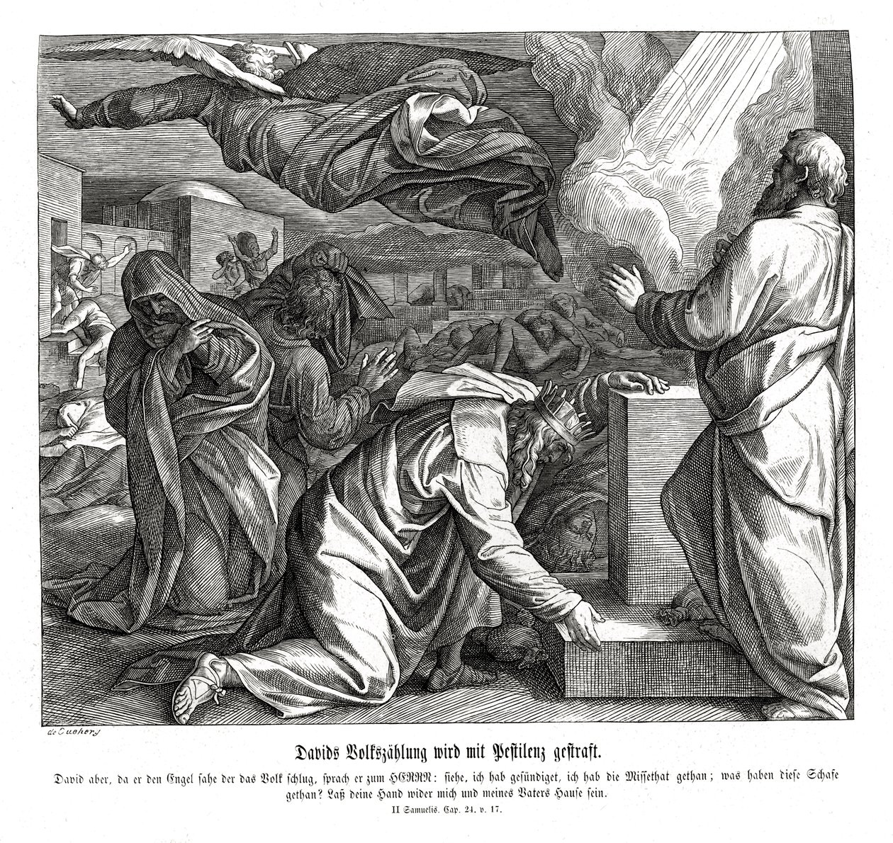 David je potrestán za sečtení lidu, 2. Samuelova od Julius Schnorr von Carolsfeld