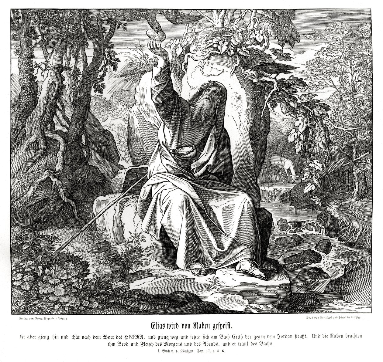 Eliáš je krmen havrany od Julius Schnorr von Carolsfeld
