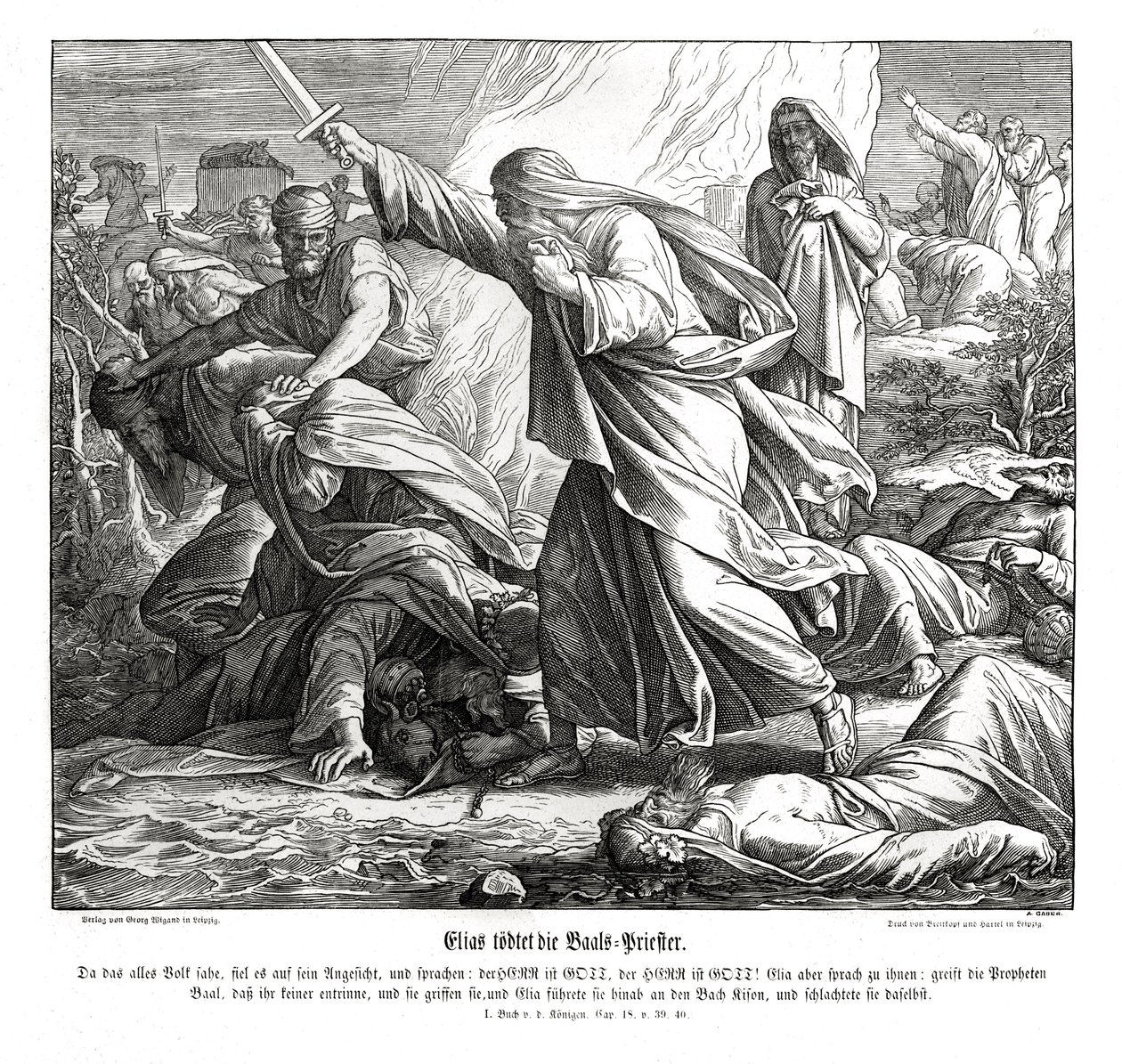 Eliáš zabíjí Baalovy proroky od Julius Schnorr von Carolsfeld