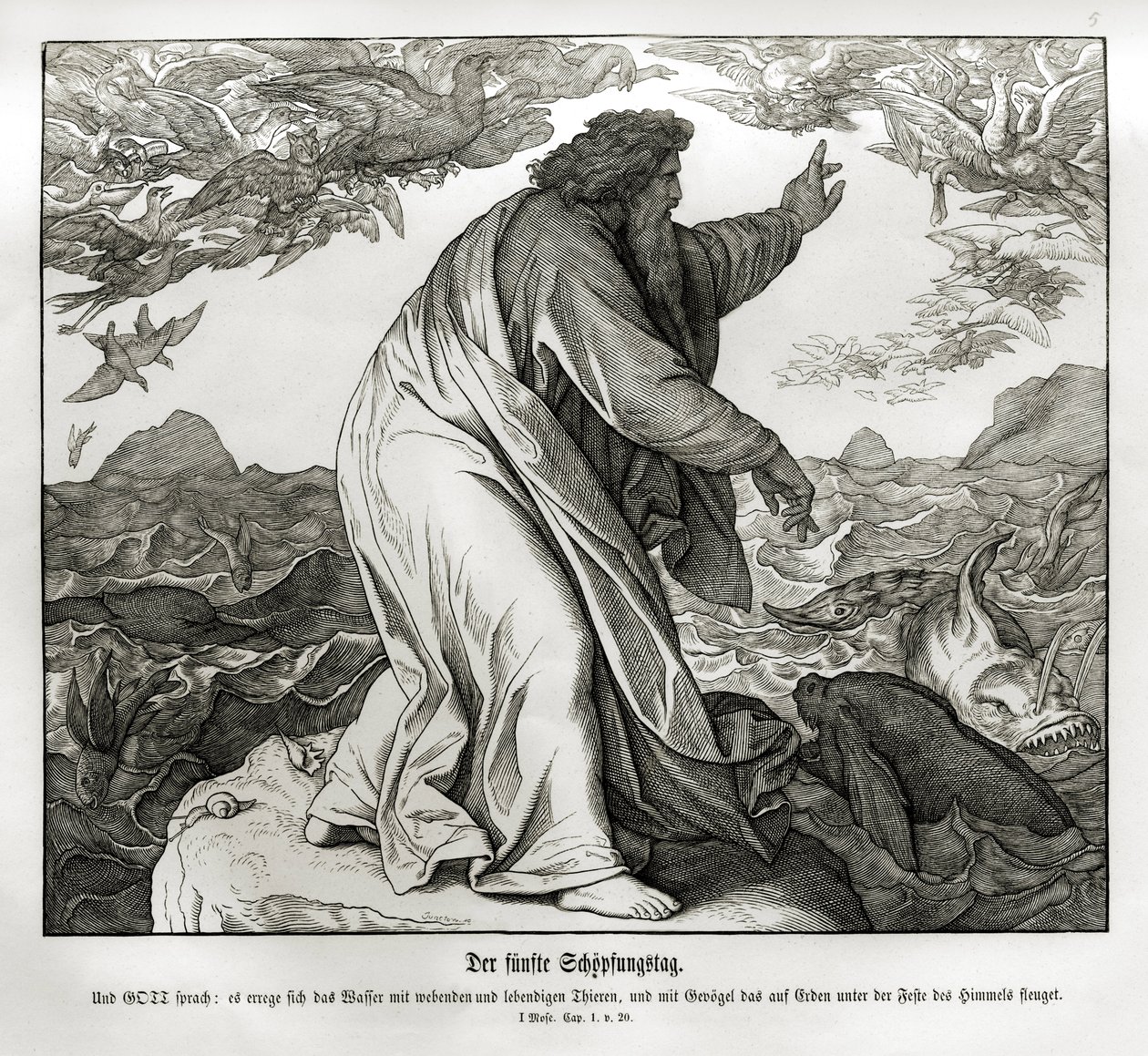 Pátý den stvoření, Genesis od Julius Schnorr von Carolsfeld