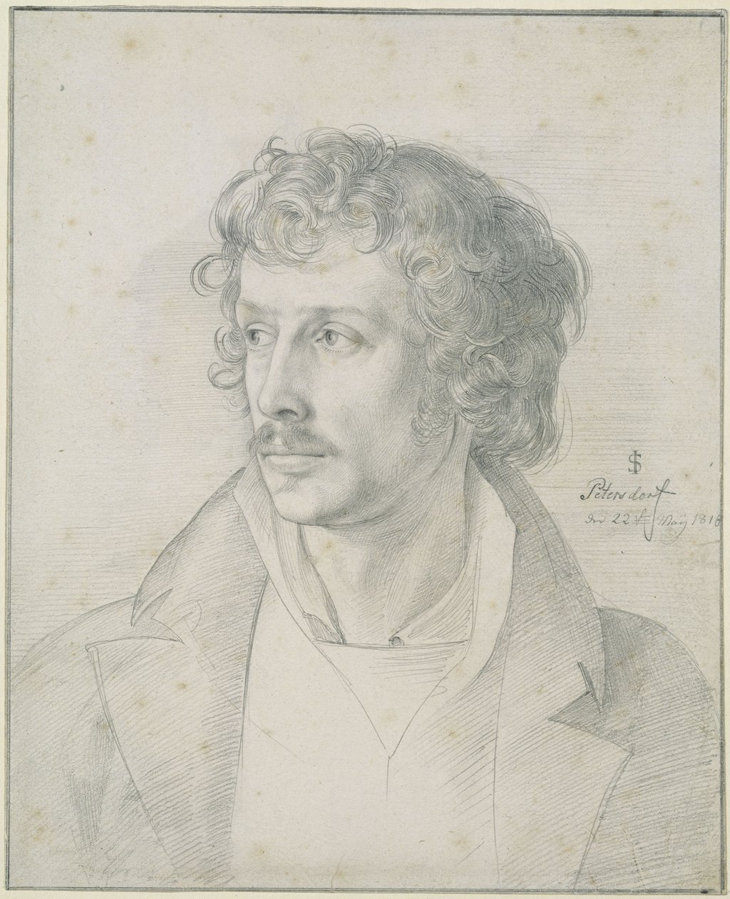 Friedrich Olivier ve věku 25 let, poprsní portrét, pohled směrem doleva od Julius Schnorr von Carolsfeld