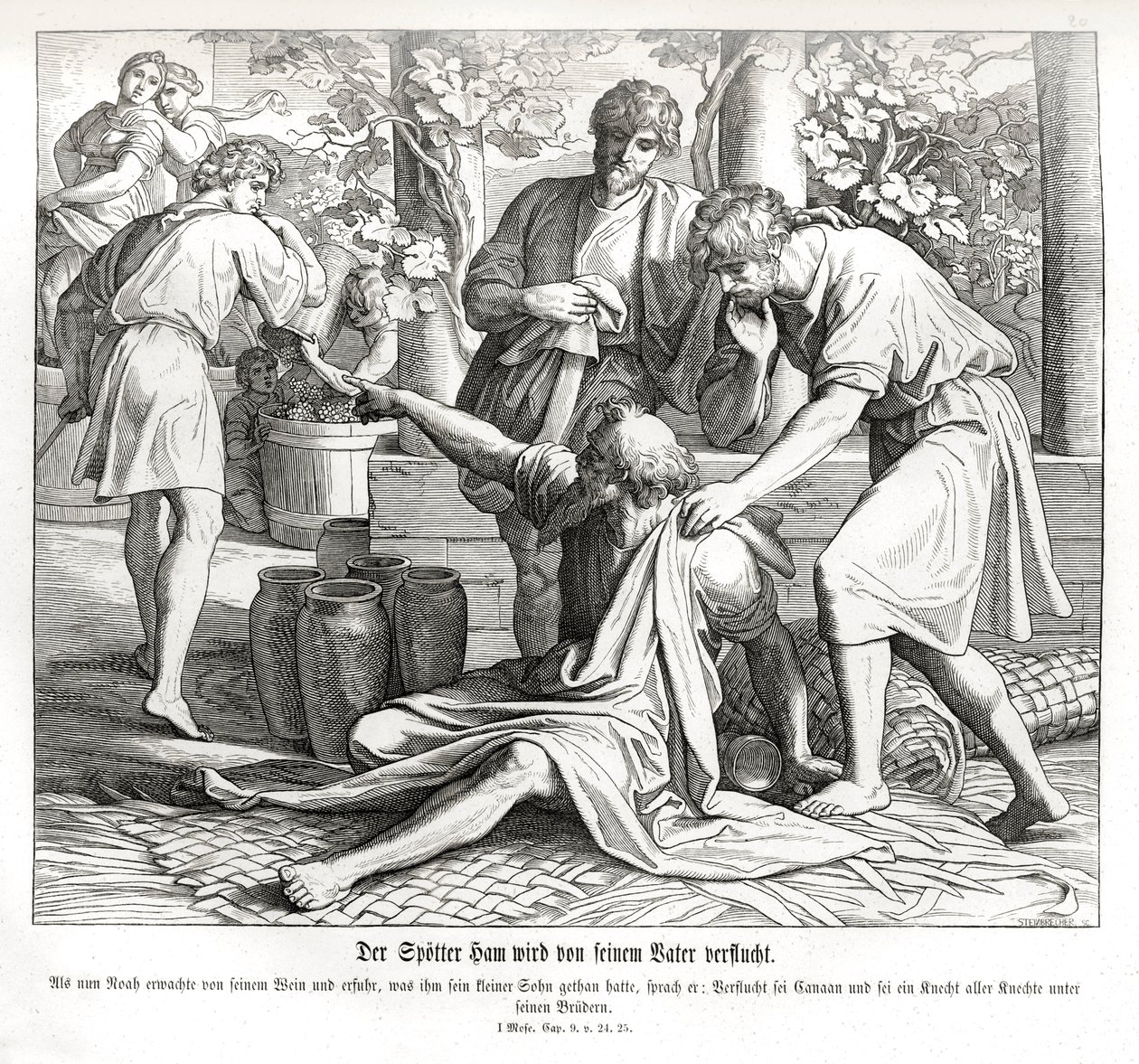 Ham vidí nahotu svého otce, Genesis od Julius Schnorr von Carolsfeld