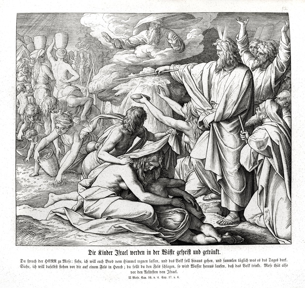Izraelité dostávají jídlo na poušti, Exodus od Julius Schnorr von Carolsfeld