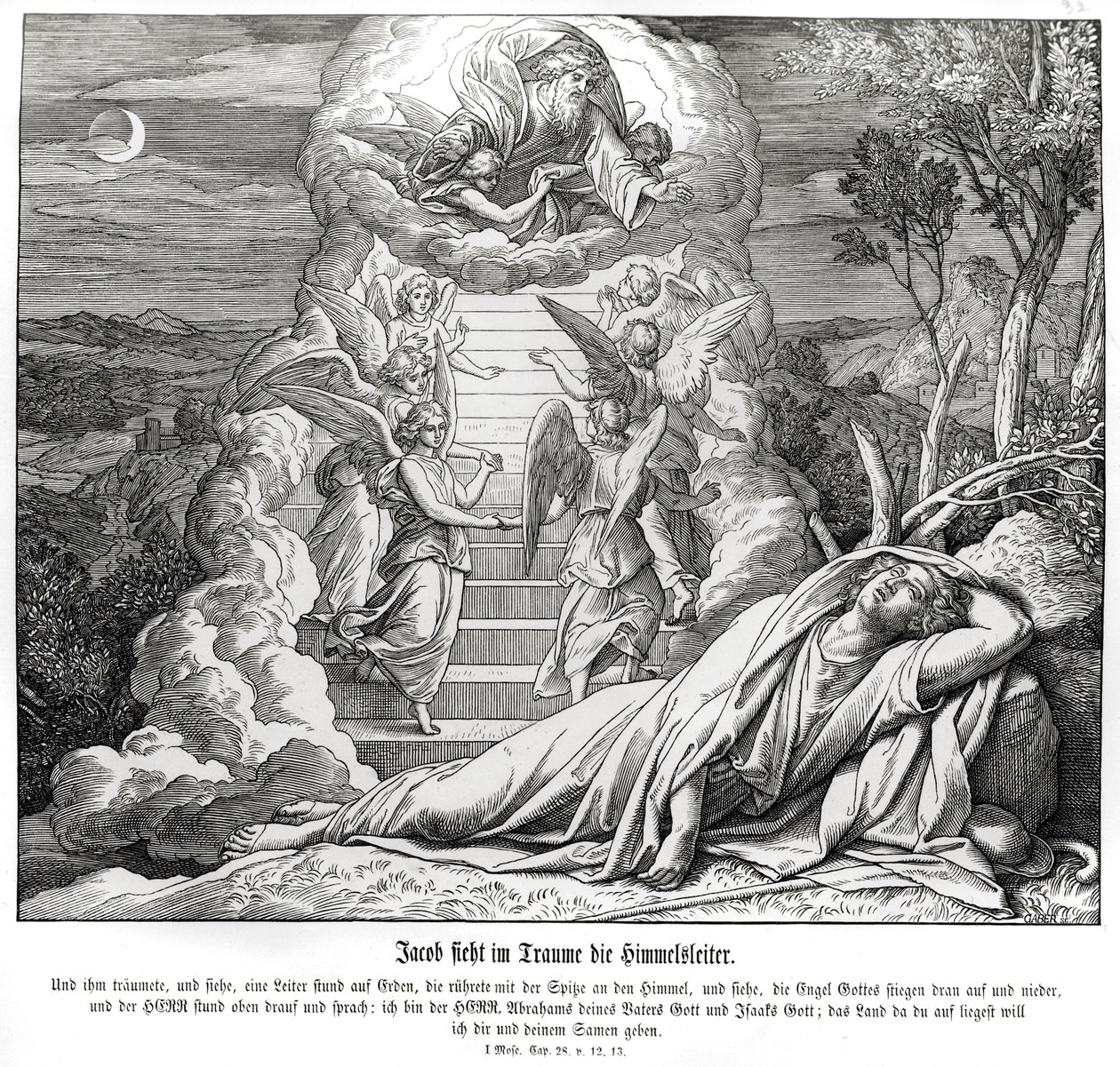 Jákob sní o žebříku do nebe, Genesis od Julius Schnorr von Carolsfeld