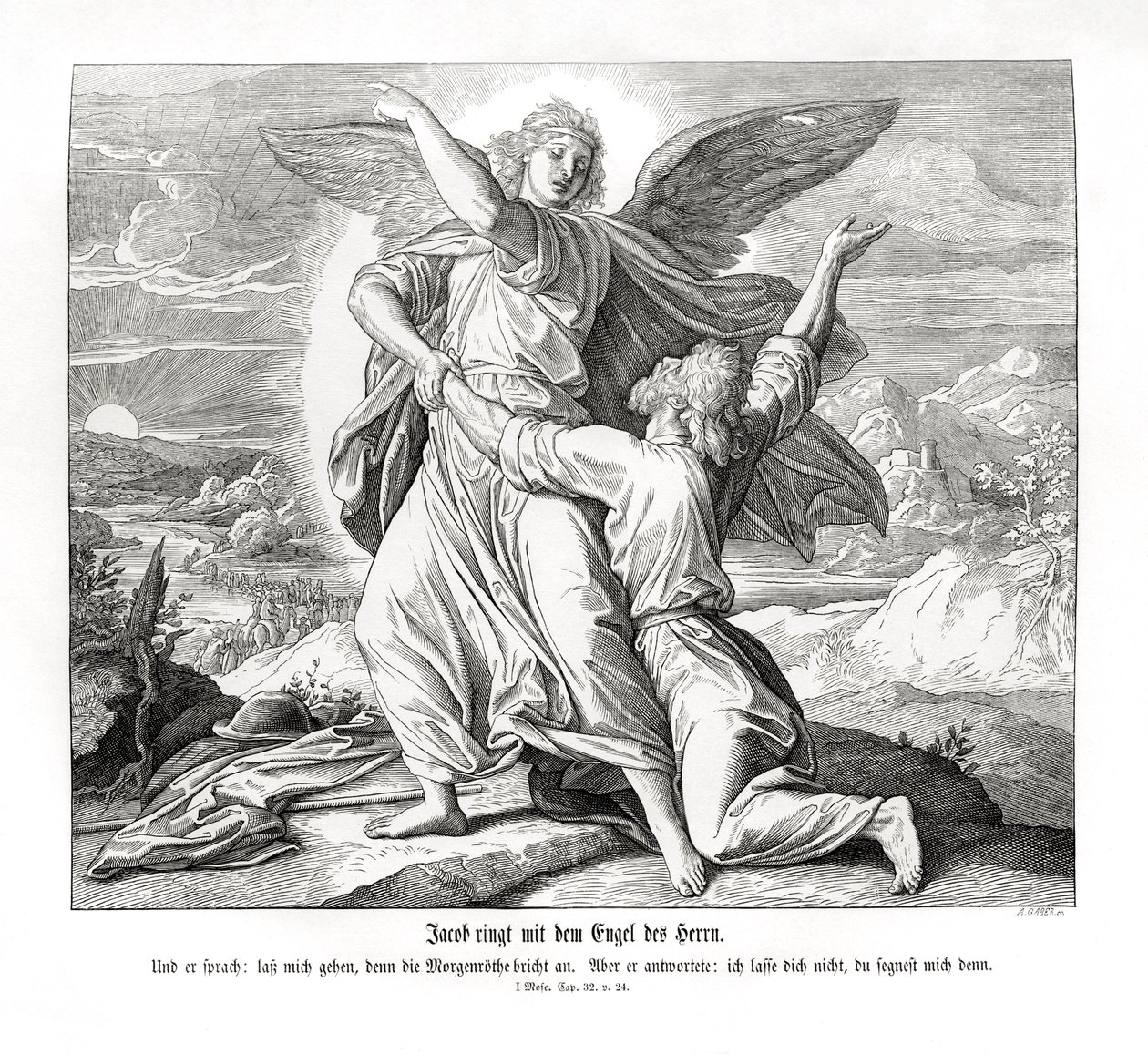 Jákob zápasící s andělem, Genesis od Julius Schnorr von Carolsfeld
