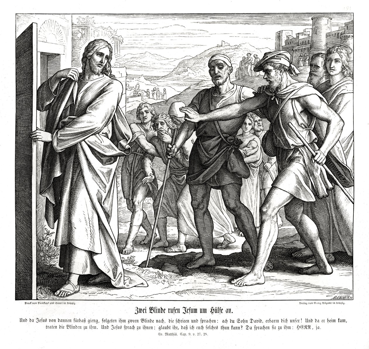 Ježíš a slepci, Matoušovo evangelium od Julius Schnorr von Carolsfeld