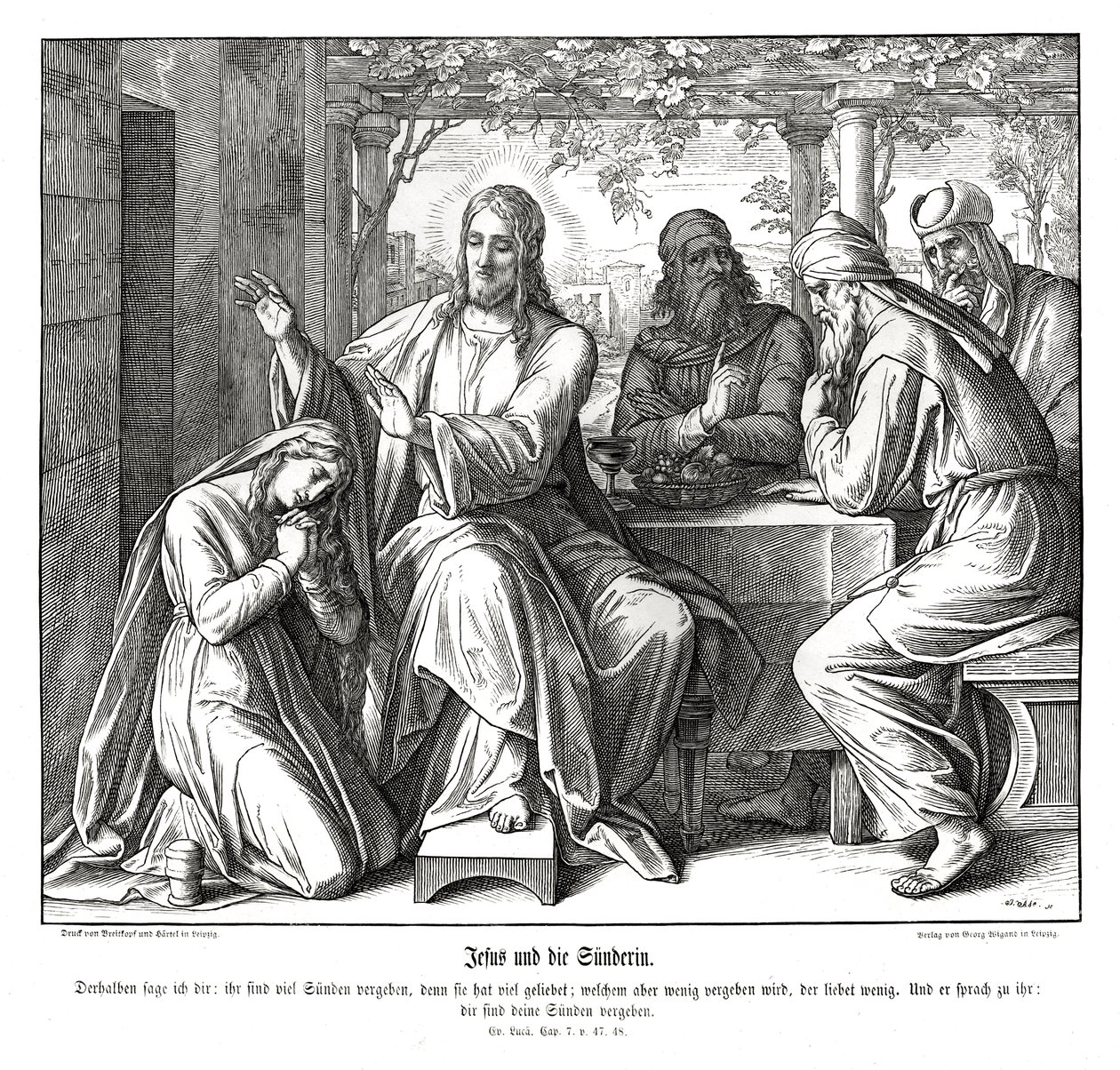 Ježíš a hříšná žena, Lukášovo evangelium od Julius Schnorr von Carolsfeld