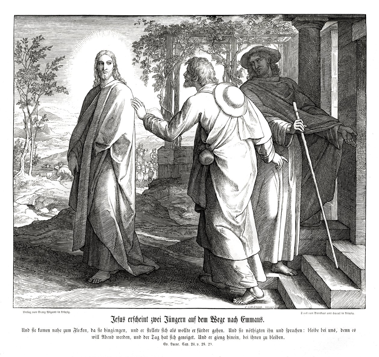 Ježíš se zjevuje dvěma učedníkům, evangelium Lukáše od Julius Schnorr von Carolsfeld