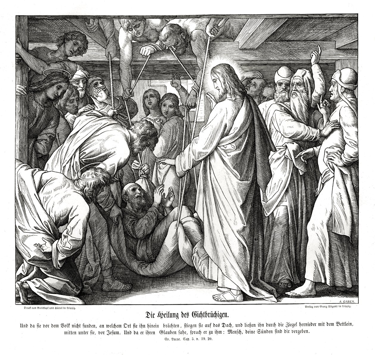 Ježíš uzdravuje ochrnutého muže, Lukášovo evangelium od Julius Schnorr von Carolsfeld