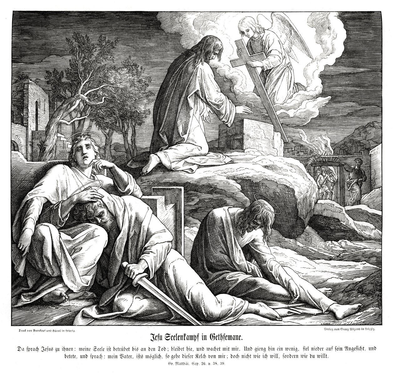 Ježíš v zahradě Getsemanské, Matoušovo evangelium od Julius Schnorr von Carolsfeld