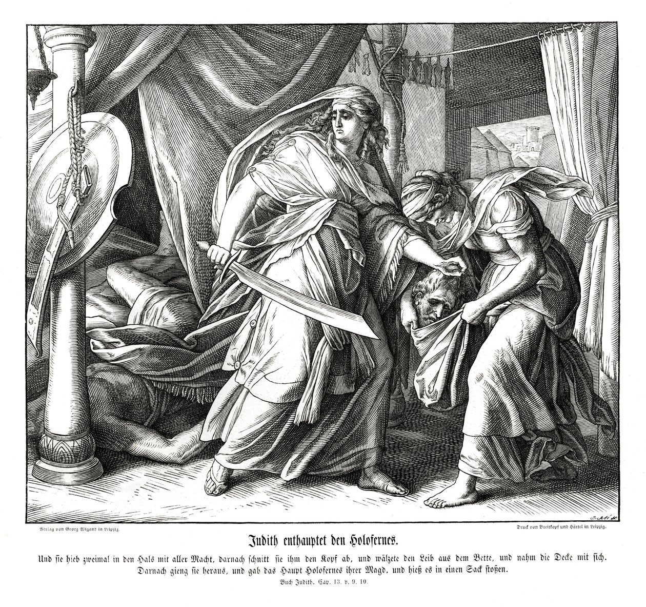 Judith usekne hlavu Holofernesovi, knize Judith od Julius Schnorr von Carolsfeld
