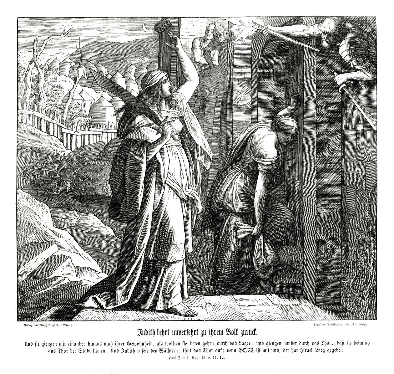 Judith se vrací ke svému lidu, kniha Judith od Julius Schnorr von Carolsfeld