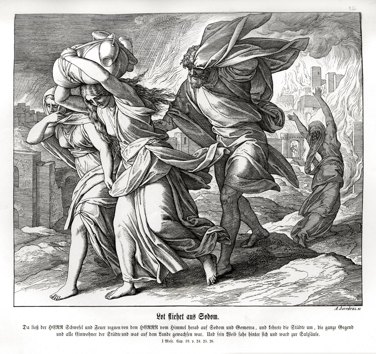 Lot a jeho rodina prchají ze Sodomy, Genesis od Julius Schnorr von Carolsfeld