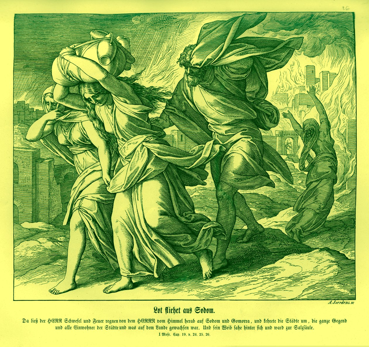 Lot a jeho rodina prchají ze Sodomy, Genesis od Julius Schnorr von Carolsfeld