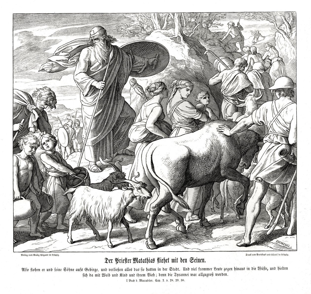 Mathathias a jeho synové prchají z města od Julius Schnorr von Carolsfeld
