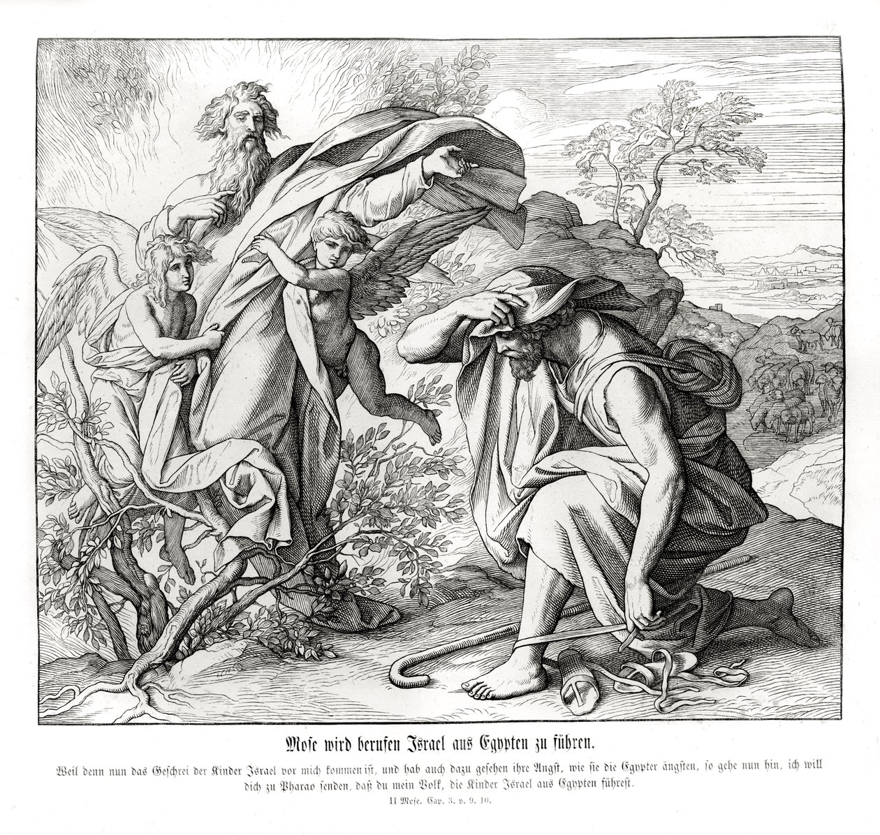 Mojžíš a hořící keř, Exodus od Julius Schnorr von Carolsfeld