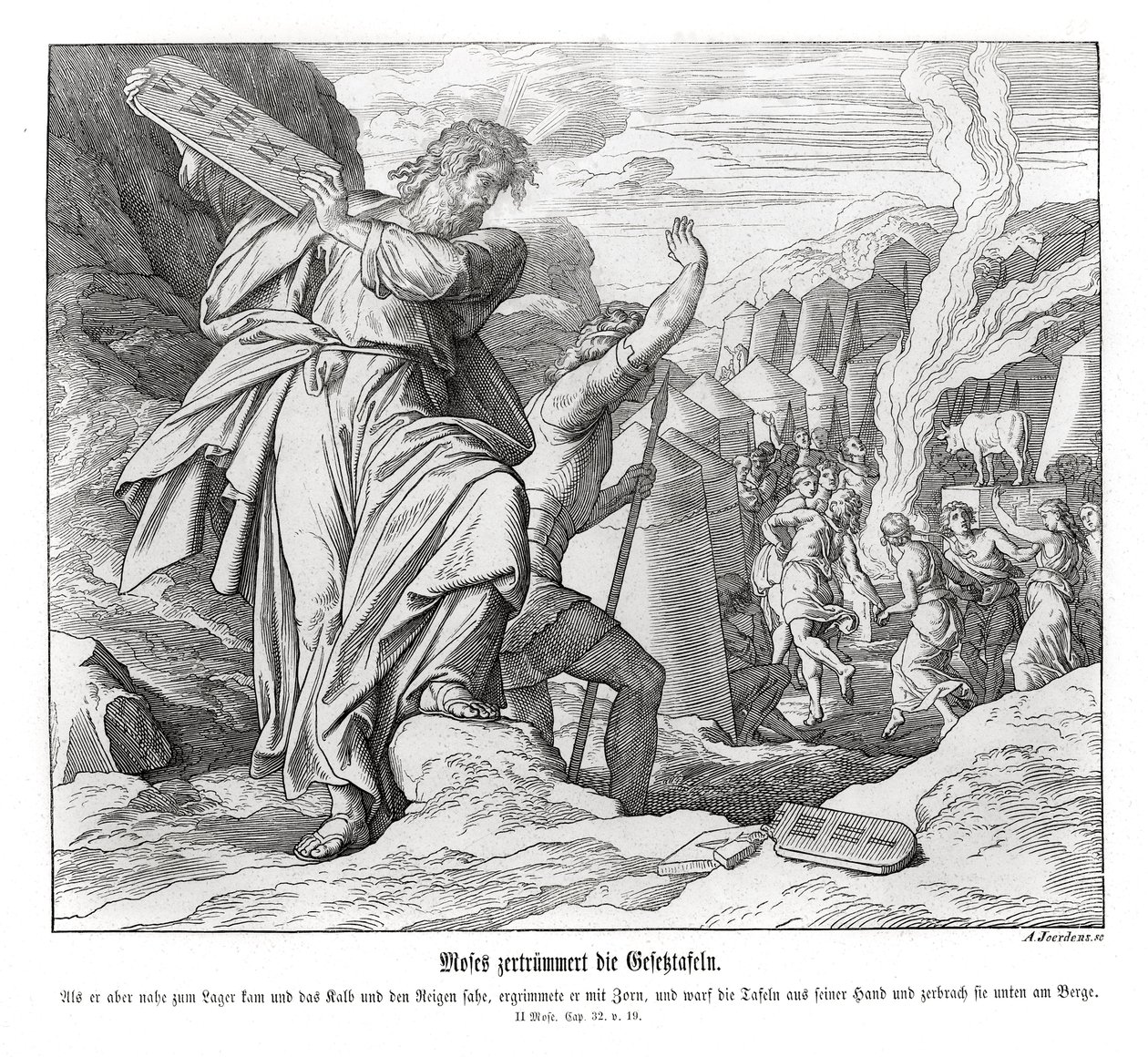 Mojžíš láme desky s přikázáními, Exodus od Julius Schnorr von Carolsfeld