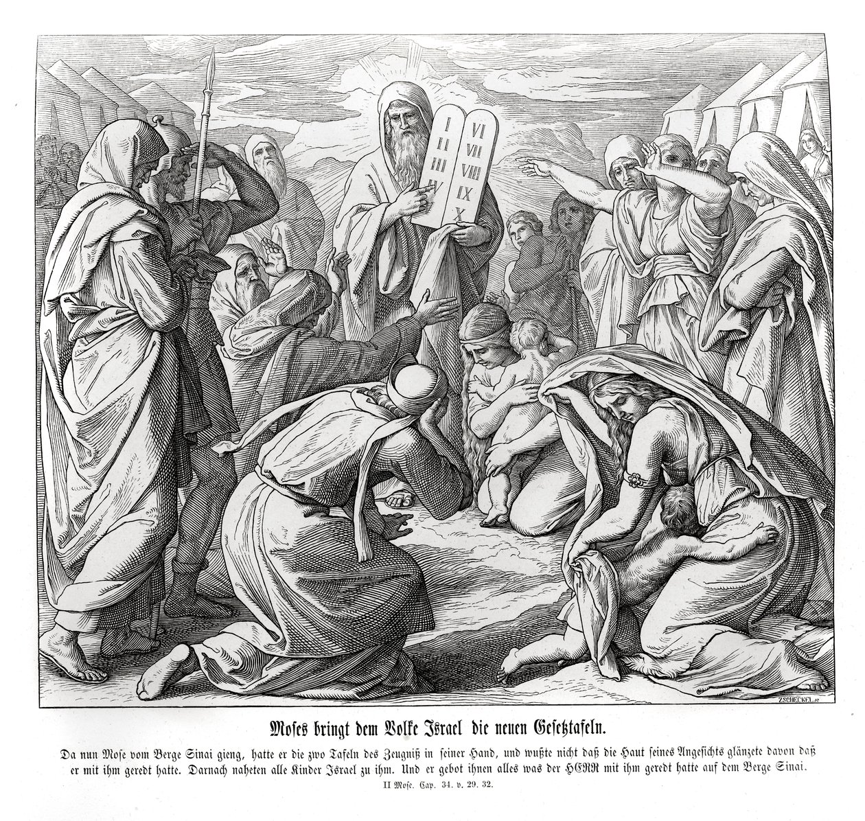 Mojžíš doručuje přikázání, Exodus od Julius Schnorr von Carolsfeld