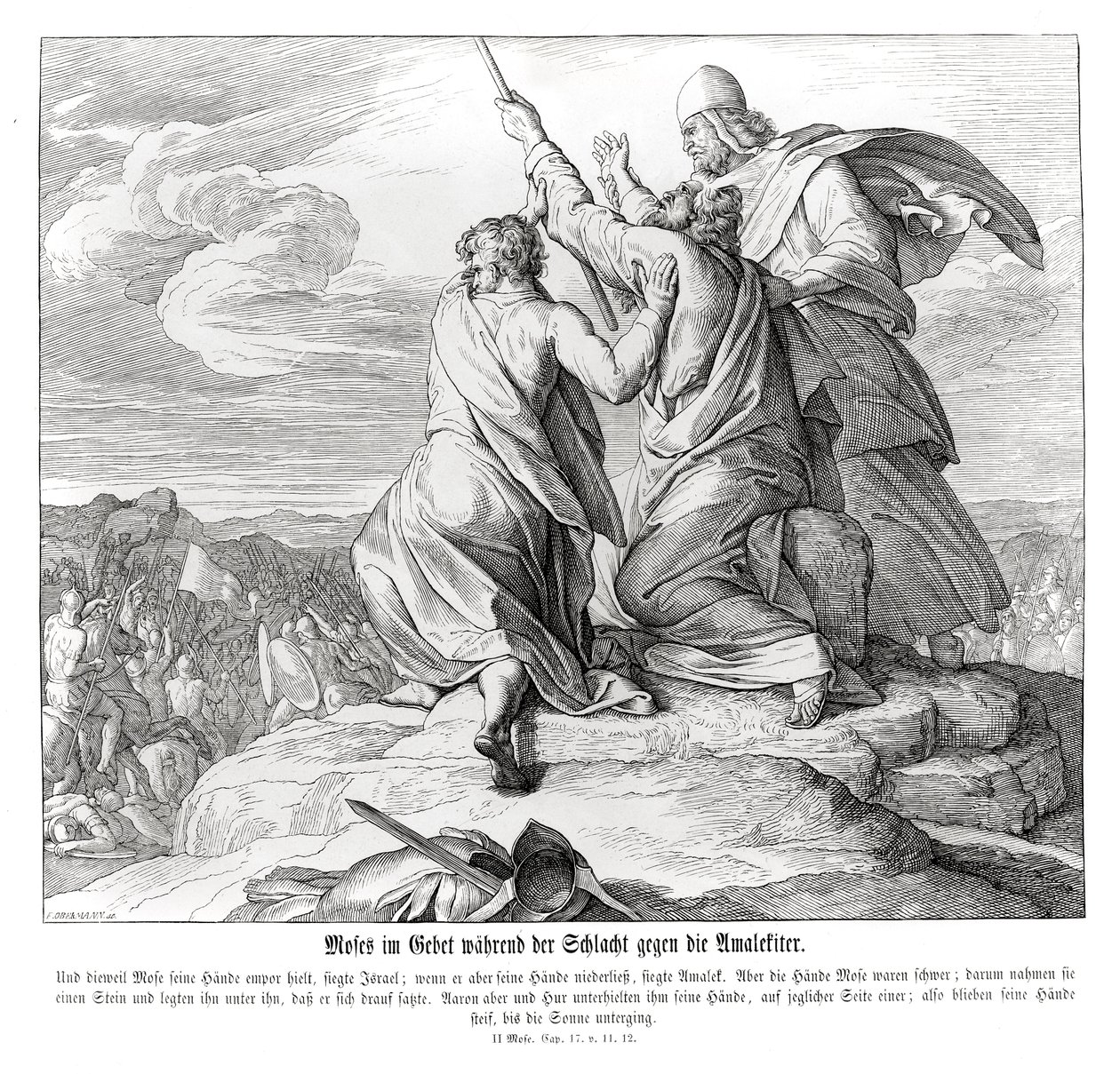 Mojžíš se modlí během bitvy s Amálekem, Exodus od Julius Schnorr von Carolsfeld