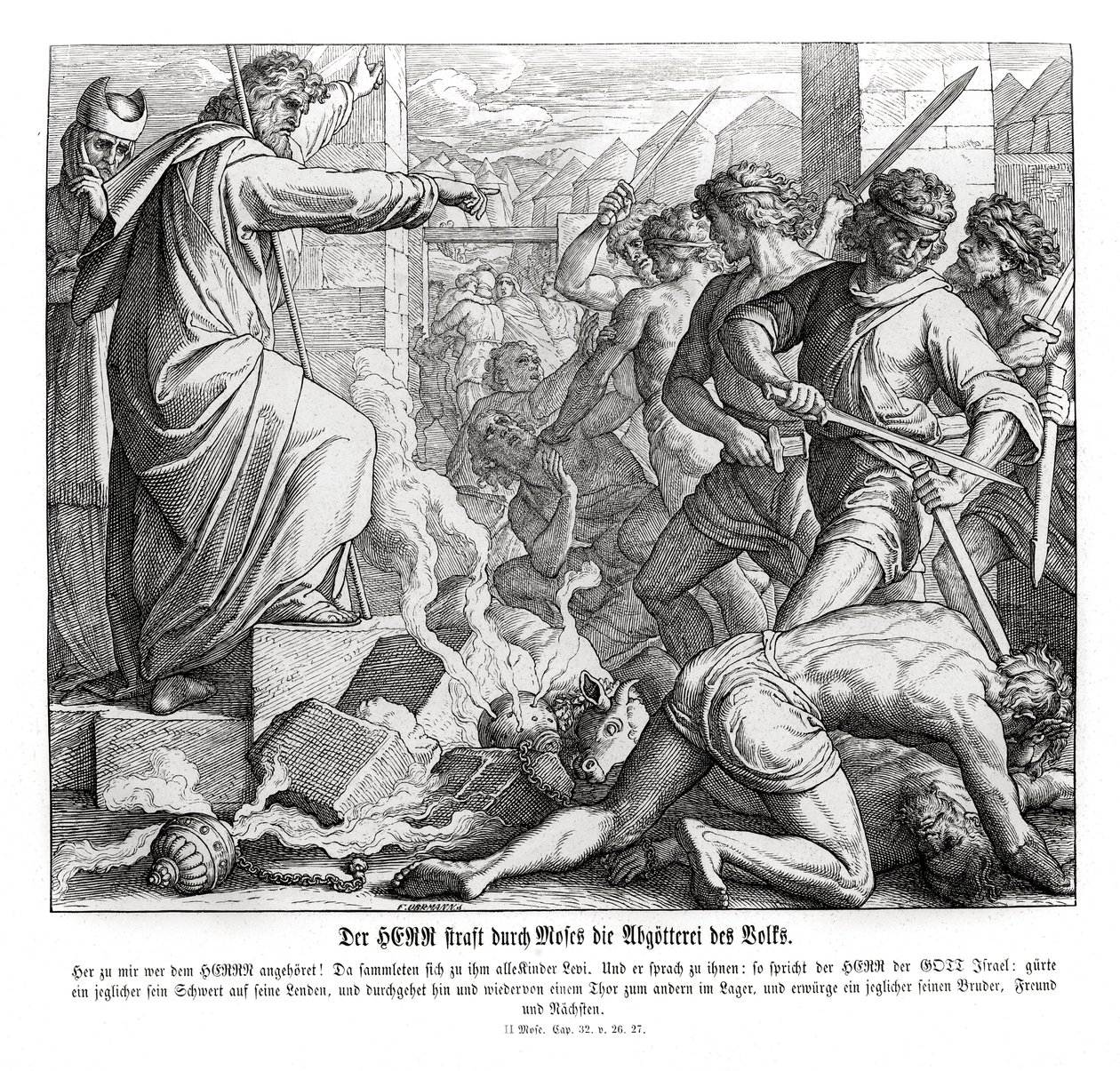 Mojžíš trestá lid za jejich modlářství, Exodus od Julius Schnorr von Carolsfeld