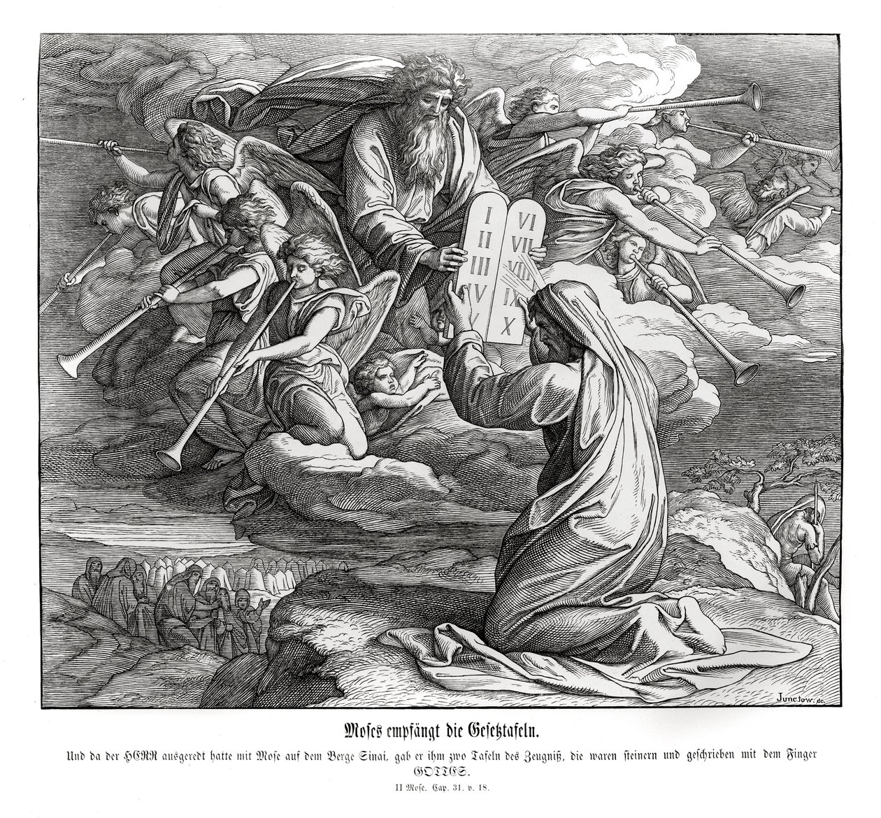 Mojžíš přijímá přikázání, Exodus od Julius Schnorr von Carolsfeld