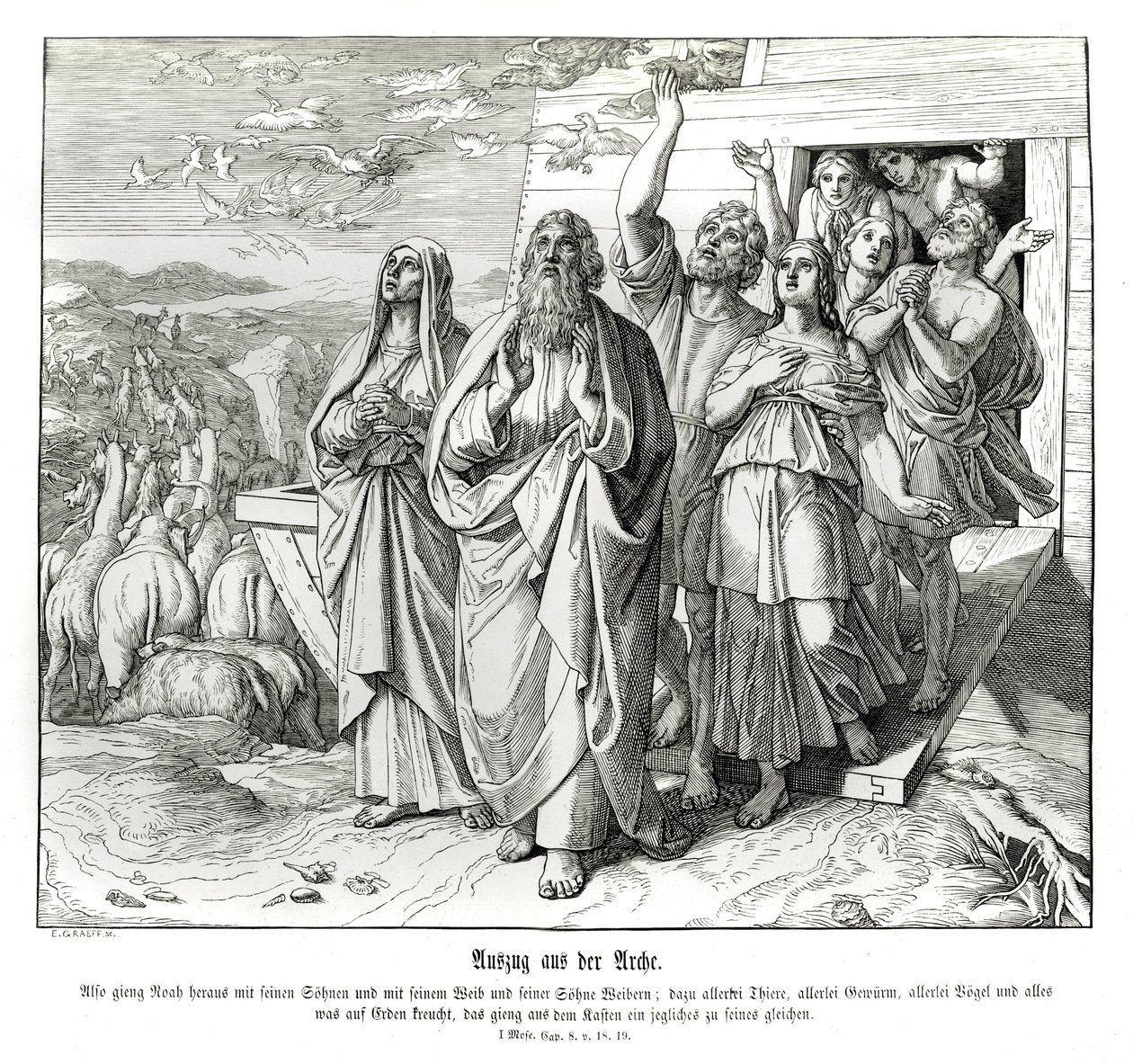 Noe a jeho rodina po potopě, Genesis od Julius Schnorr von Carolsfeld