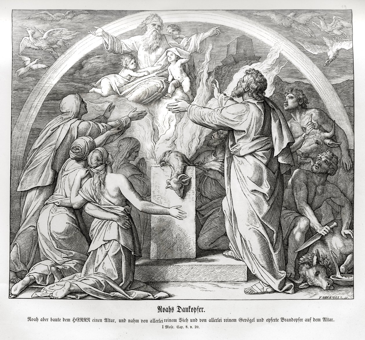 Noemova oběť díků po potopě, Genesis od Julius Schnorr von Carolsfeld